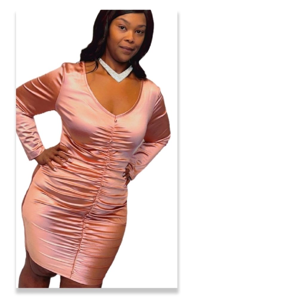 Pink Satin Midi Dress